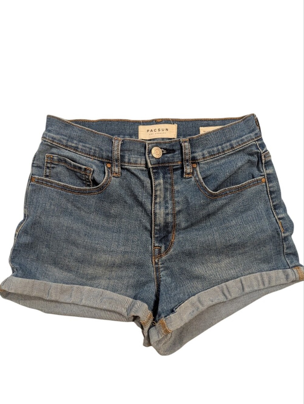 PacSun The Shortie Medium Blue Mid Rise Rolled-Hem Denim Shorts Size 26